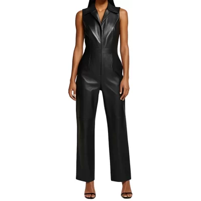 Combinaison en agneau cuir noir femme modèle Amila
