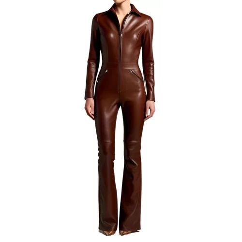 Combinaison en agneau cuir stretch couleur marron femme modèle Dianabella