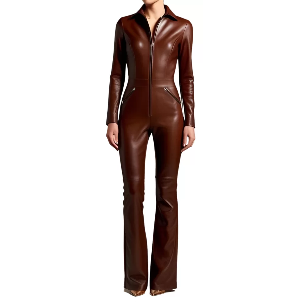 Combinaison en agneau cuir stretch couleur marron femme modèle Dianabella