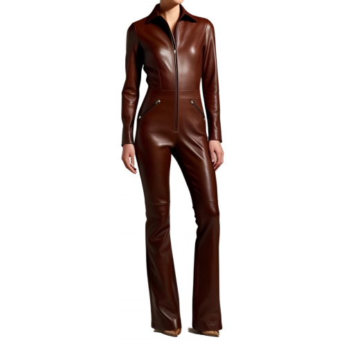 Combinaison en agneau cuir stretch couleur marron femme modèle Dianabella
