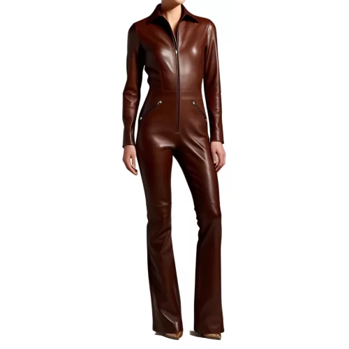 Combinaison en agneau cuir stretch couleur marron femme modèle Dianabella