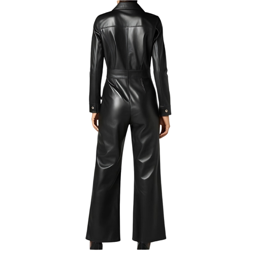 Combinaison en agneau cuir noir manches longues modèle Clèa