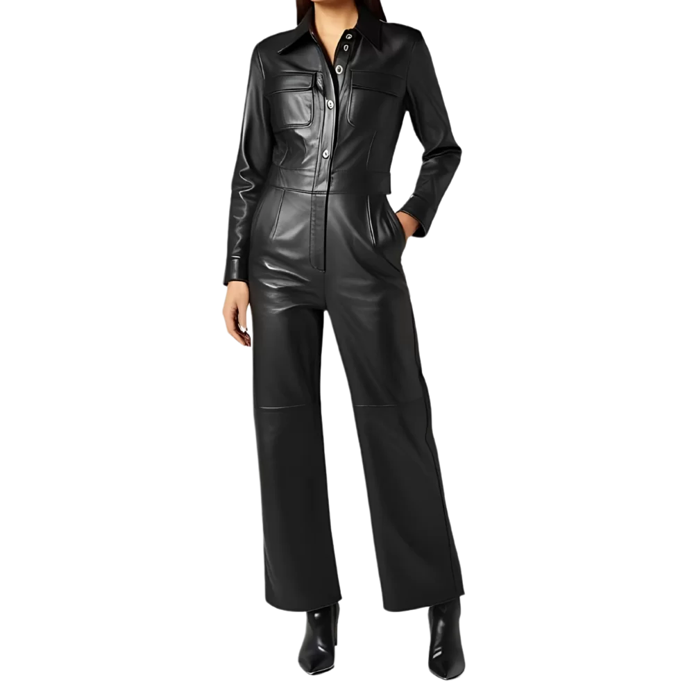 Combinaison en agneau cuir noir manches longues modèle Clèa