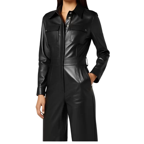Combinaison en agneau cuir noir manches longues modèle Clèa