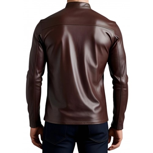 Tee shirt manches longue en cuir d'agneau marron modèle Philipine