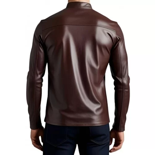 Tee shirt manches longue en cuir d'agneau marron modèle Philipine