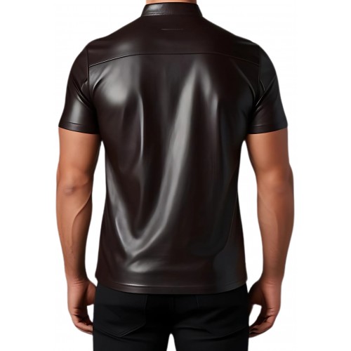 Polo en cuir d'agneau marron chocolat modèle Dialou