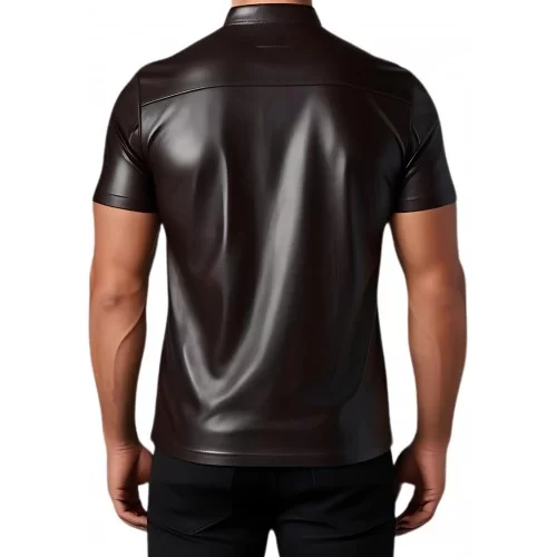 Polo en cuir d'agneau marron chocolat modèle Dialou