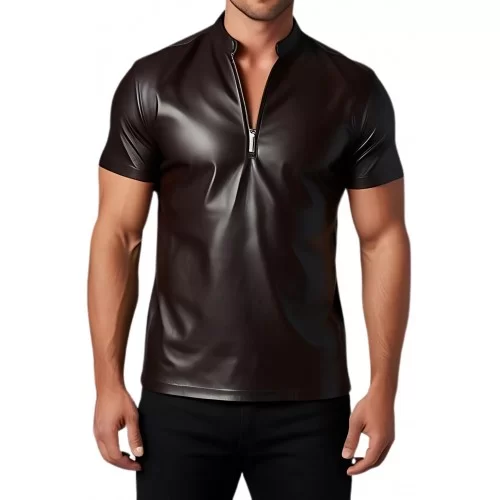Polo en cuir d'agneau marron chocolat modèle Dialou