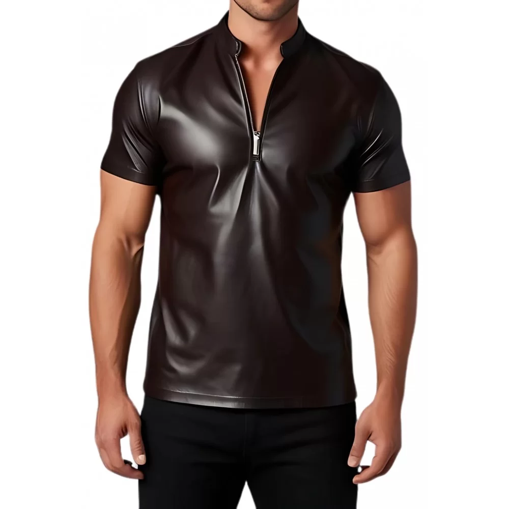 Polo en cuir d'agneau marron chocolat modèle Dialou