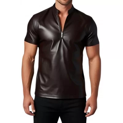 Polo en cuir d'agneau marron chocolat modèle Dialou