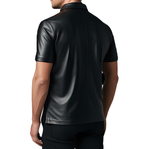 Polo en cuir d'agneau noir avec ouverture par zip sur l'avant modèle Daive