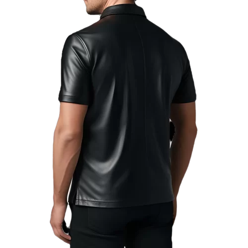 Polo en cuir d'agneau noir avec ouverture par zip sur l'avant modèle Daive