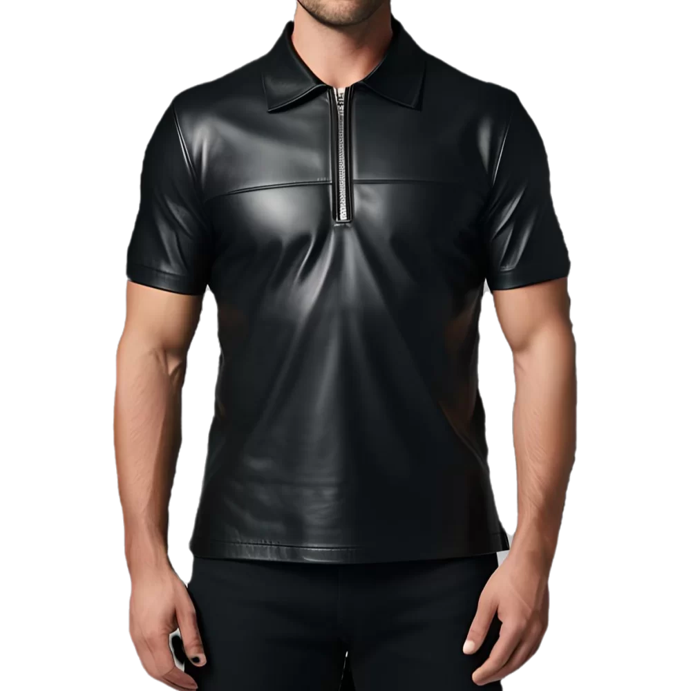 Polo en cuir d'agneau noir avec ouverture par zip sur l'avant modèle Daive