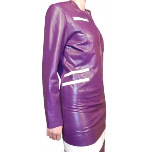 Blouson femme en agneau plongé couleurs violet et blanc modèle Cerex