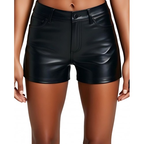 Short coupe jeans cuir en agneau noir modèle Binga