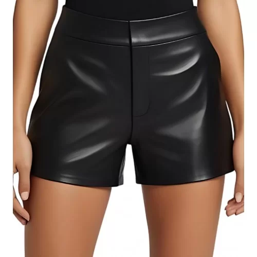 Short coupe fashion cuir en agneau noir modèle Bursula
