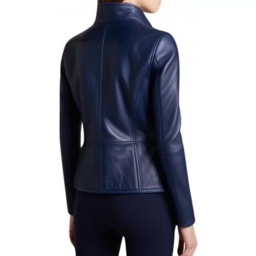 Blouson femme en cuir d'agneau couleur bleu modèle Anomie
