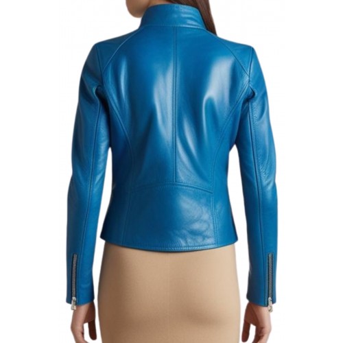 Blouson femme en cuir d'agneau couleur bleu clair modèle Zeria