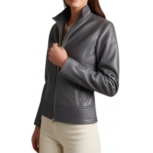 Blouson femme en cuir d'agneau couleur gris modèle Otria