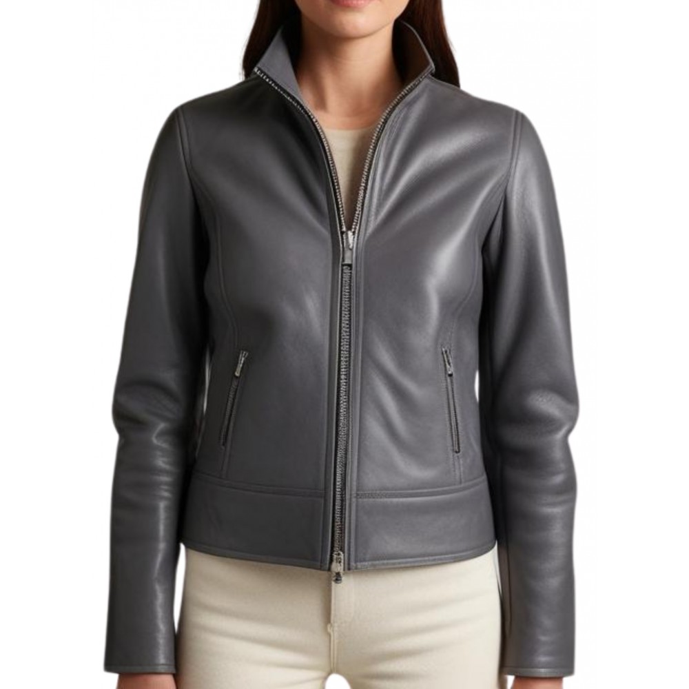 Blouson femme en cuir d'agneau couleur gris modèle Otria