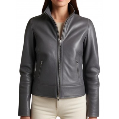 Blouson femme en cuir d'agneau couleur gris modèle Otria