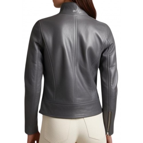 Blouson femme en cuir d'agneau couleur gris modèle Otria
