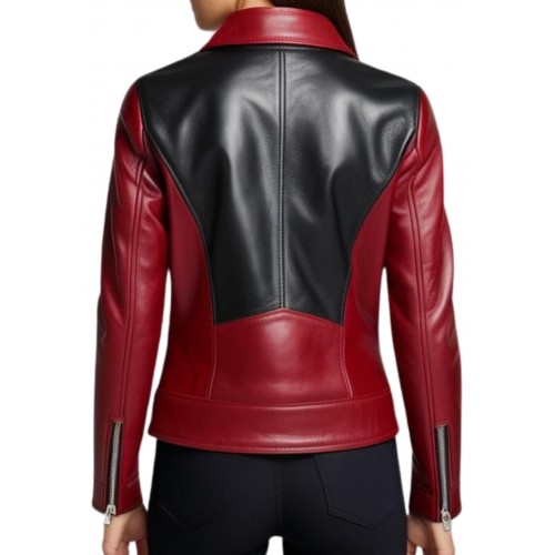 Blouson femme en cuir d'agneau bicolore noir et rouge modèle Linale