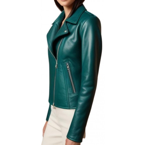 Perfecto coupe biker cuir agneau vert modèle Parla