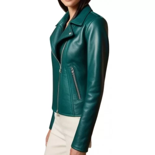 Perfecto coupe biker cuir agneau vert modèle Parla