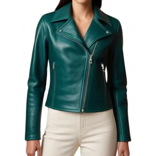 Perfecto coupe biker cuir agneau vert modèle Parla