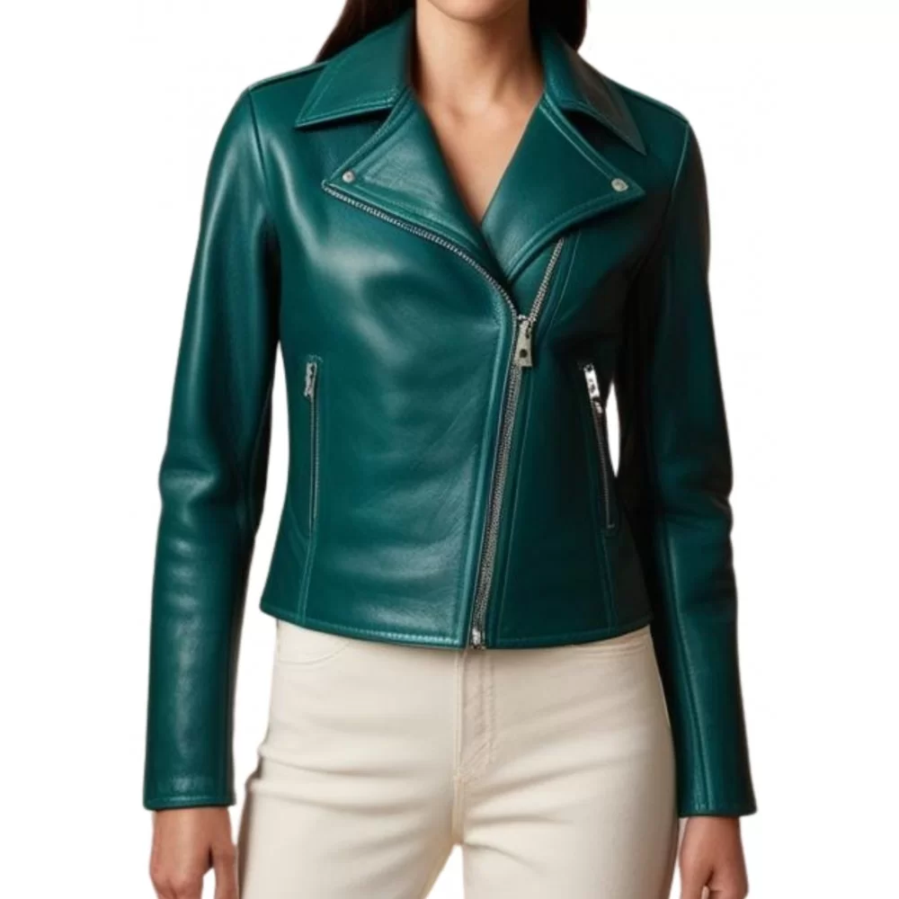 Perfecto coupe biker cuir agneau vert modèle Parla