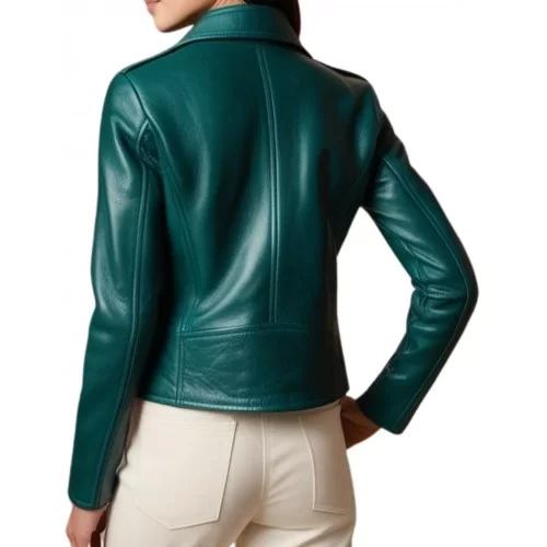 Perfecto coupe biker cuir agneau vert modèle Parla