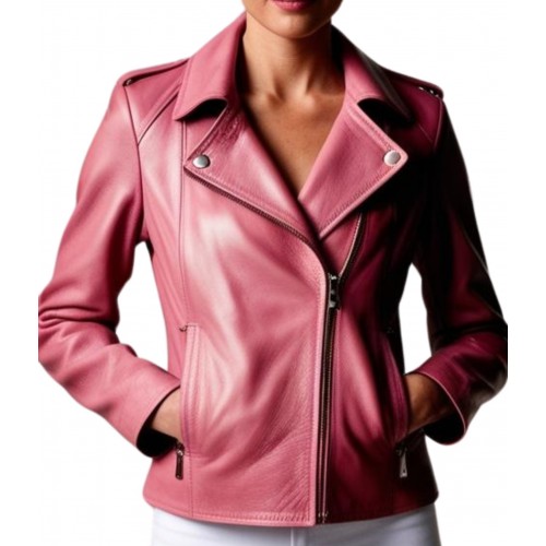 Blouson perfecto en cuir d'agneau rose modèle Xaola