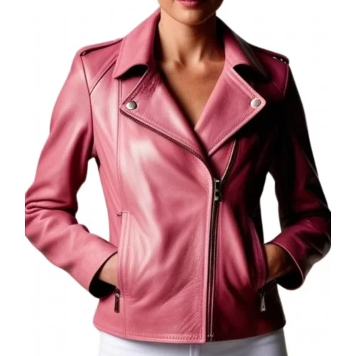 Blouson perfecto en cuir d'agneau rose modèle Xaola