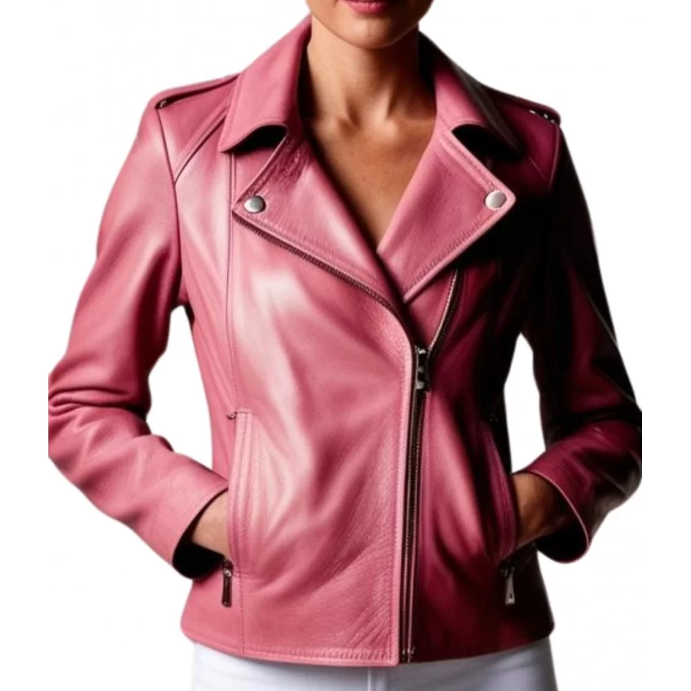 Blouson perfecto en cuir d'agneau rose modèle Xaola