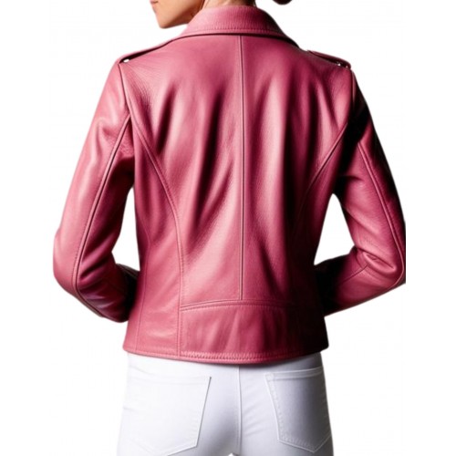 Blouson perfecto en cuir d'agneau rose modèle Xaola
