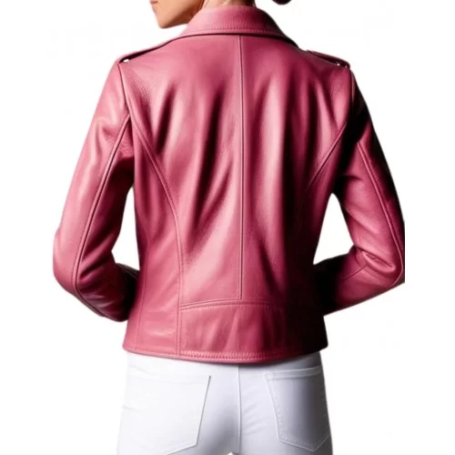 Blouson perfecto en cuir d'agneau rose modèle Xaola