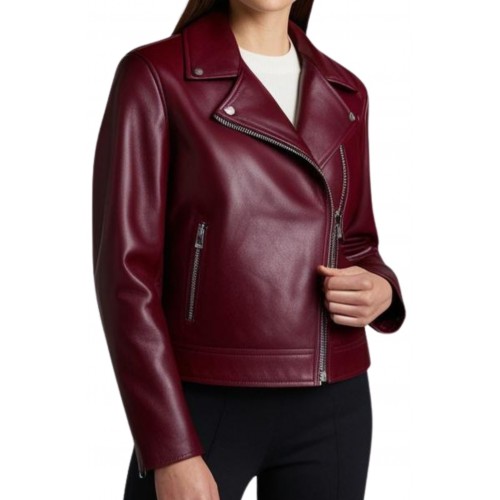 Blouson style perfecto cuir d'agneau bordeaux modèle Milady