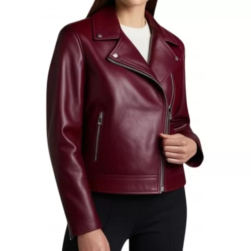 Blouson style perfecto cuir d'agneau bordeaux modèle Milady