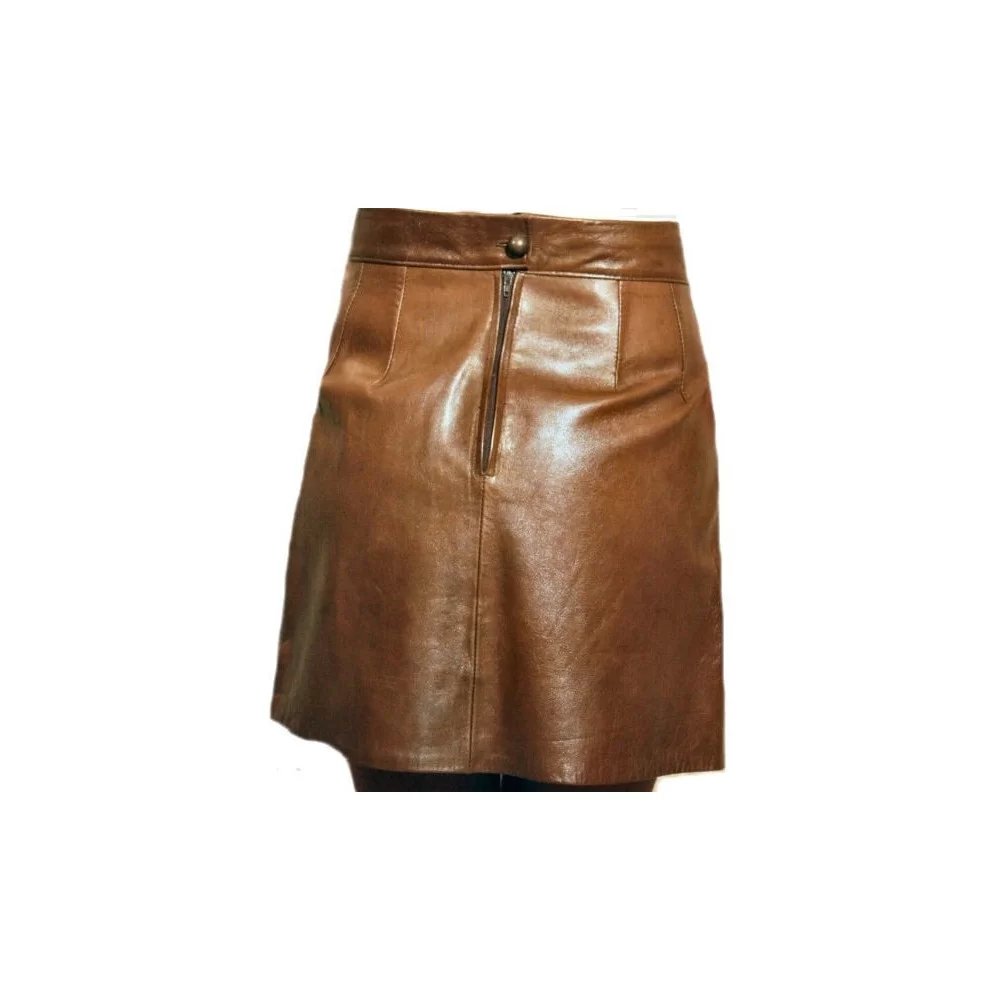 Jupe Courte Newport News, 100% Cuir, Marron, Taille 8, Occasion