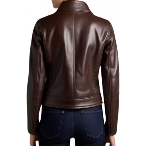 Blouson style perfecto cuir d'agneau marron chocolat modèle Frizzia
