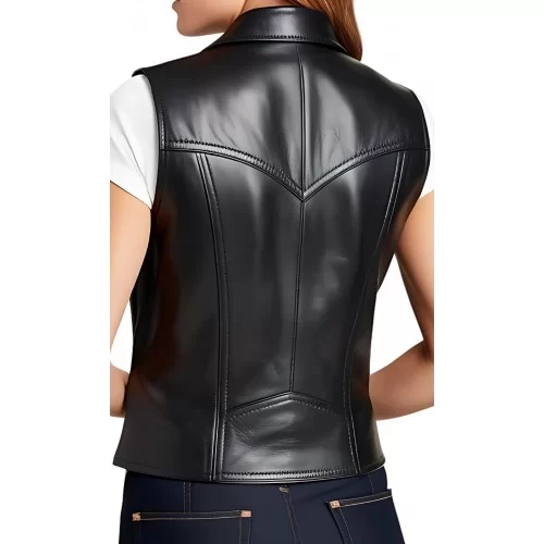 Gilet en cuir femme type western en agneau noir modèle Westame