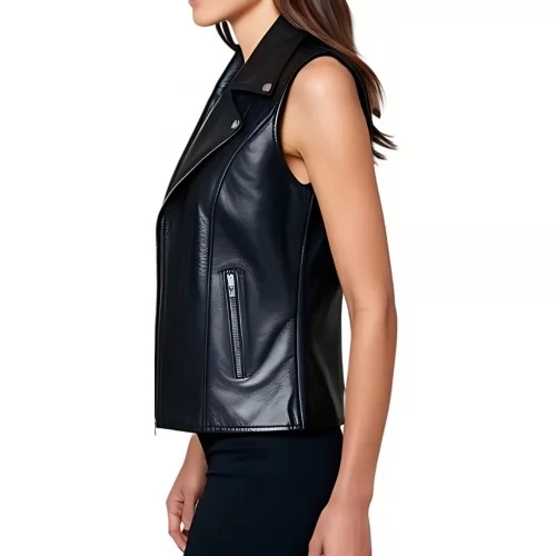 Gilet en cuir femme style perfecto en agneau noir modèle Alonzia
