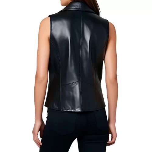 Gilet en cuir femme style perfecto en agneau noir modèle Alonzia