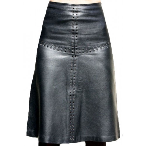 Jupe longue  cuir agneau  couleur noire évasée trapèze modèle Tigany