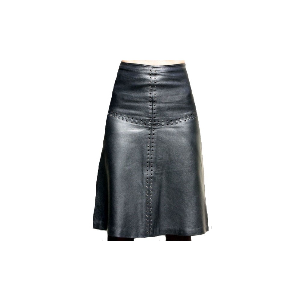 Jupe longue  cuir agneau  couleur noire évasée trapèze modèle Tigany