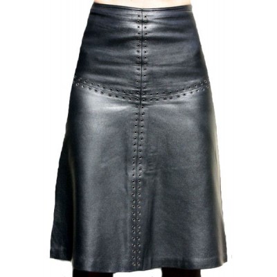 Jupe longue  cuir agneau  couleur noire évasée trapèze modèle Tigany