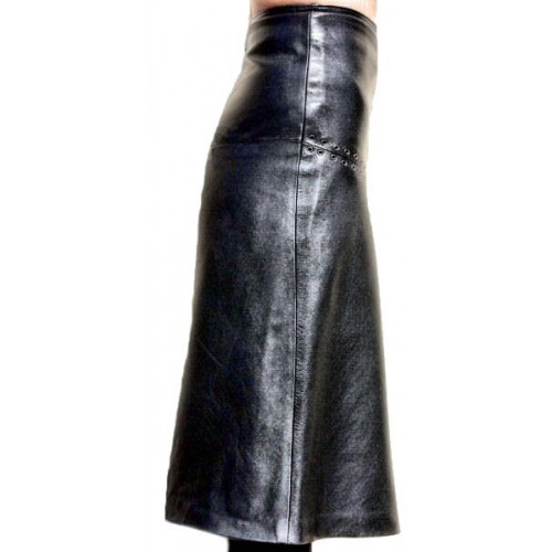 Jupe longue  cuir agneau  couleur noire évasée trapèze modèle Tigany