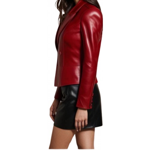 Veste courte cuir femme agneau plongé rouge modèle croisé modèle Astrice